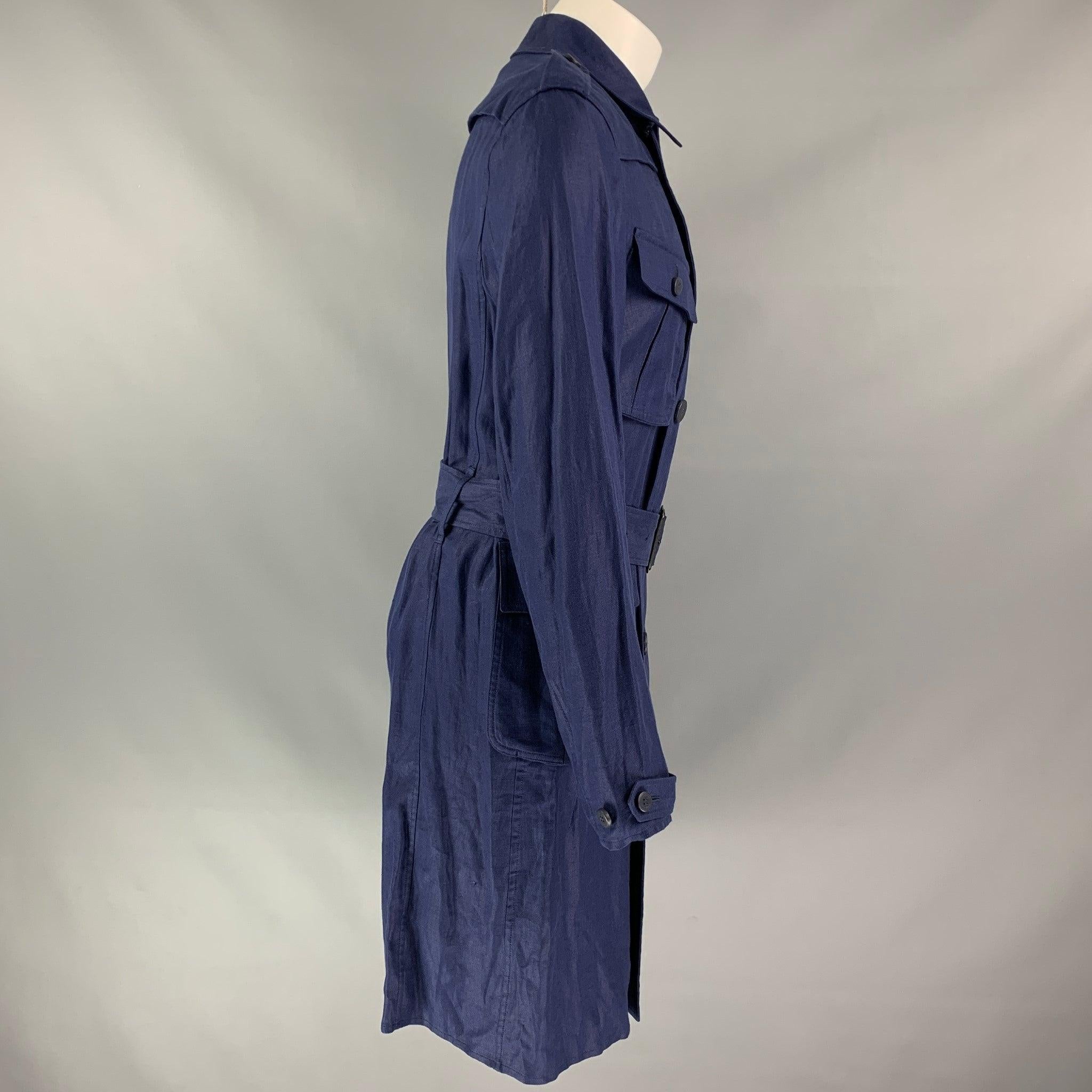 Men's BURBERRY PRORSUM Spring 2015 Size 40 Navy Linen Trench Coat For Sale