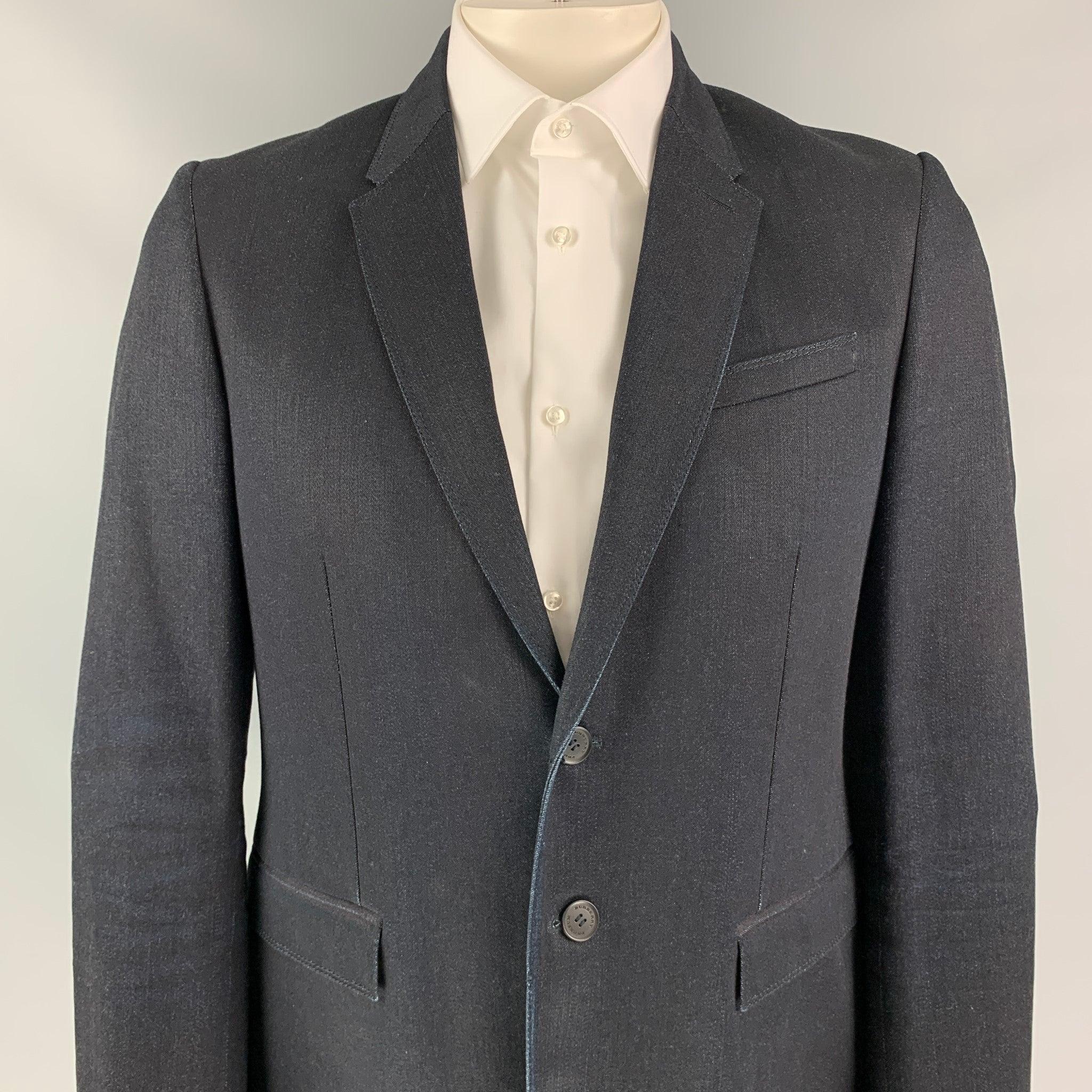 BURBERRY PRORSUM Spring 2015 Size 42 Indigo Blue Denim Notch Lapel Jacket In Good Condition For Sale In San Francisco, CA