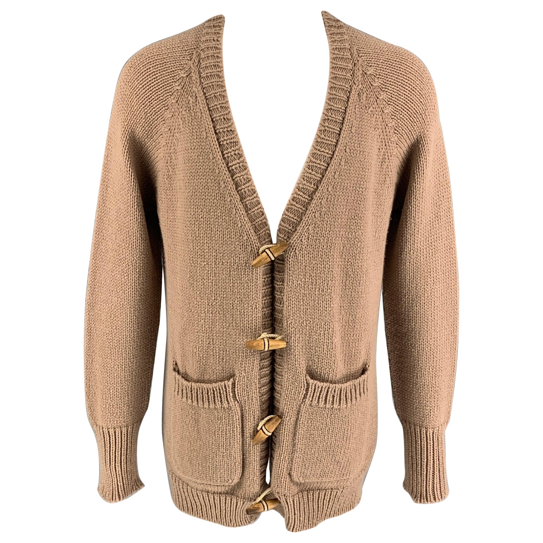 BURBERRY PRORSUM Frühjahr 2015 Größe M Tan Kaschmir Patch Pocket Strickjacke Pullover