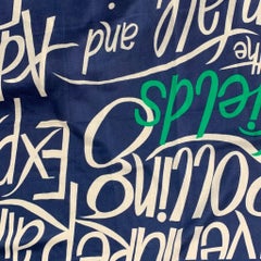 BURBERRY PRORSUM Spring 2015 Size One Size Blue & White Script Cashmere Scarf