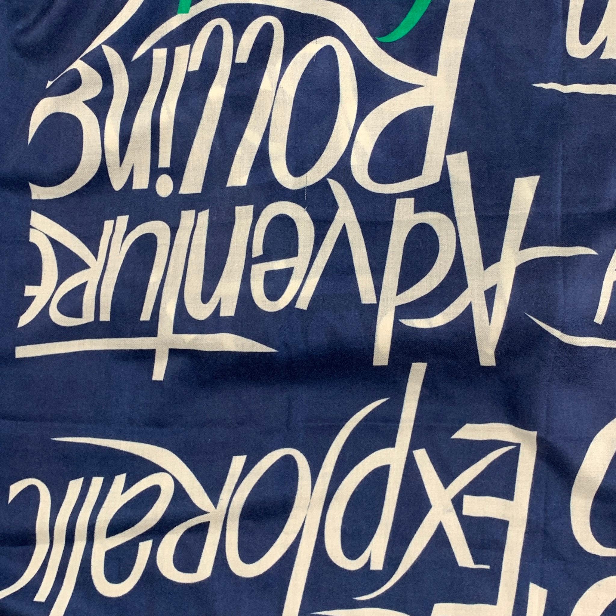 BURBERRY PRORSUM Spring 2015 Size One Size Blue & White Script Cashmere Scarf In Good Condition For Sale In San Francisco, CA