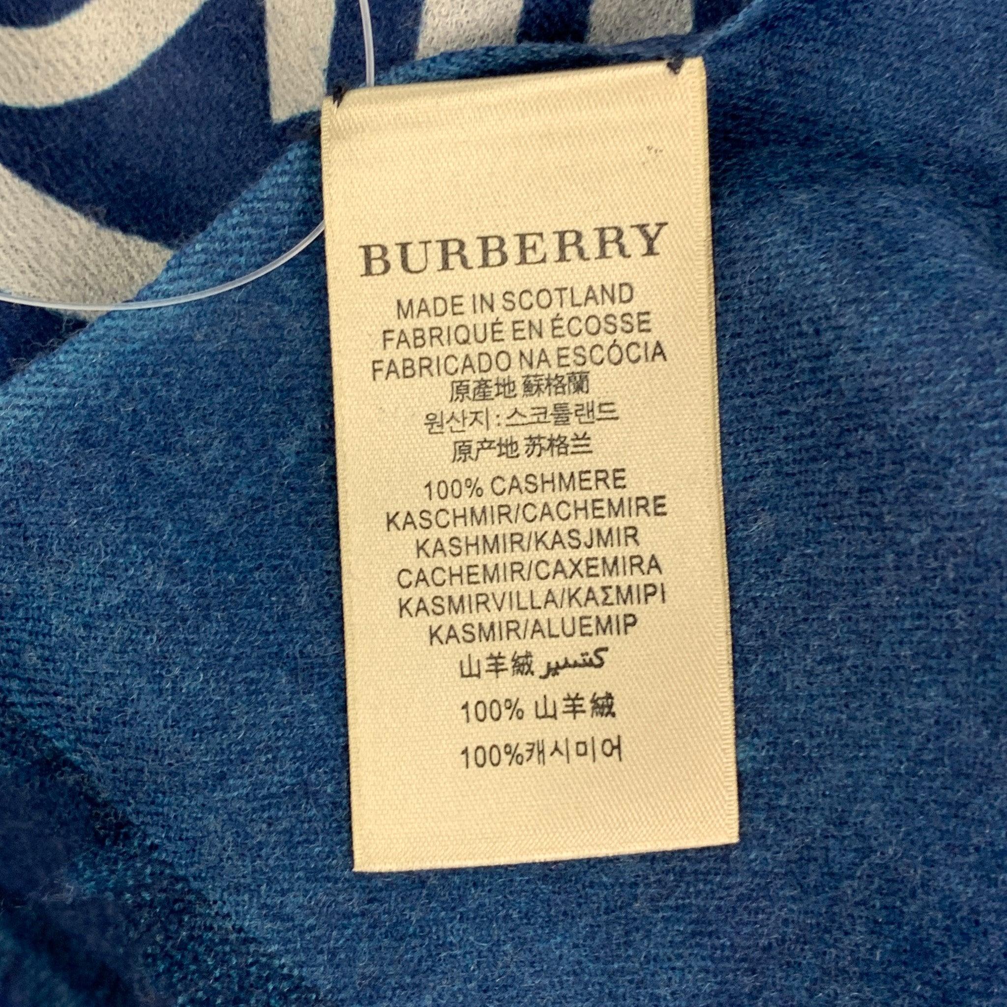 BURBERRY PRORSUM Spring 2015 Size One Size Blue & White Script Cashmere Scarf For Sale 1