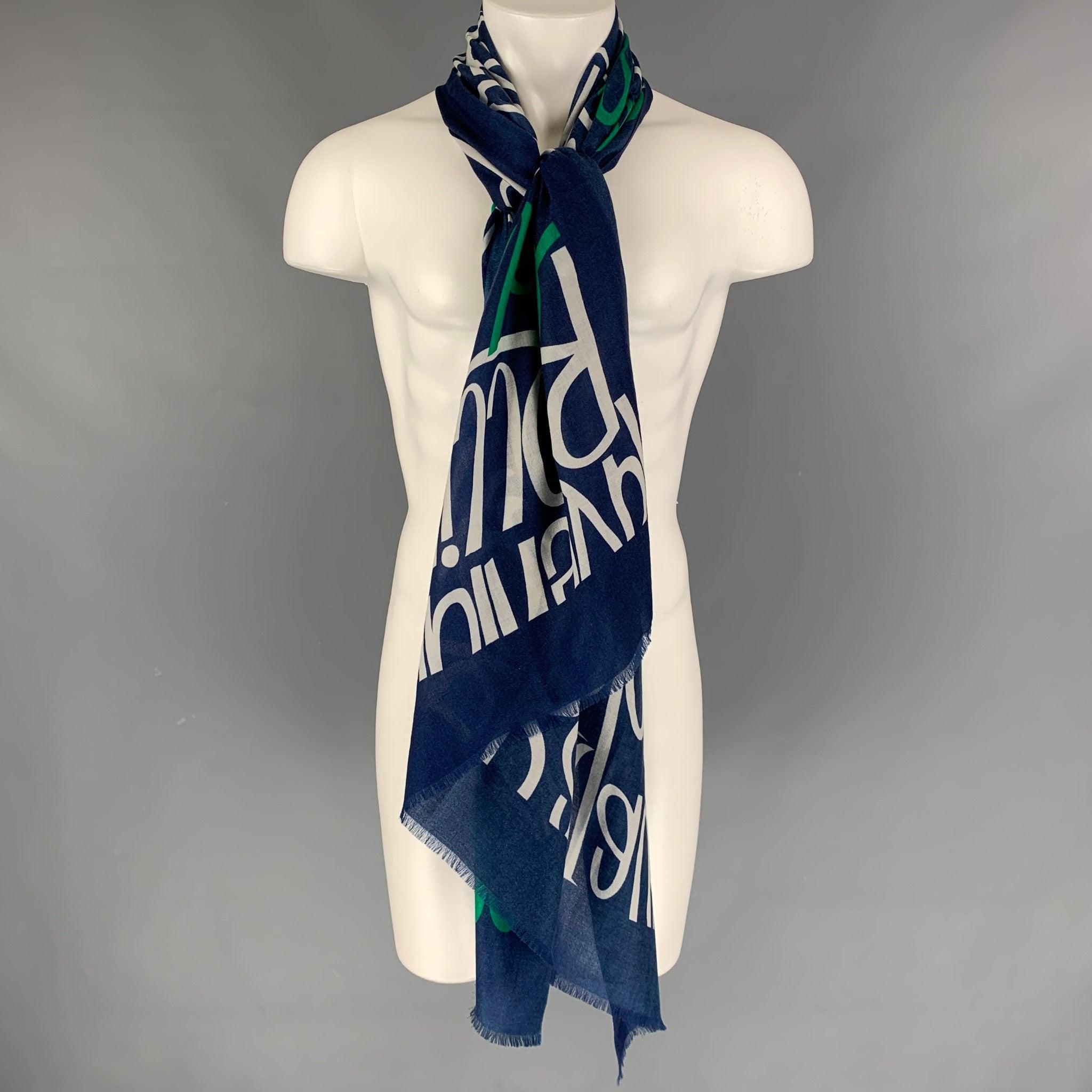 BURBERRY PRORSUM Spring 2015 Size One Size Blue & White Script Cashmere Scarf For Sale 2