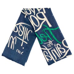 BURBERRY PRORSUM Spring 2015 Size One Size Blue & White Script Cashmere Scarf