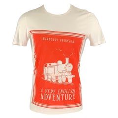BURBERRY PRORSUM Frühjahr 2015 Größe XS Senf & Weißes T-Shirt aus Baumwolle mit Grafik