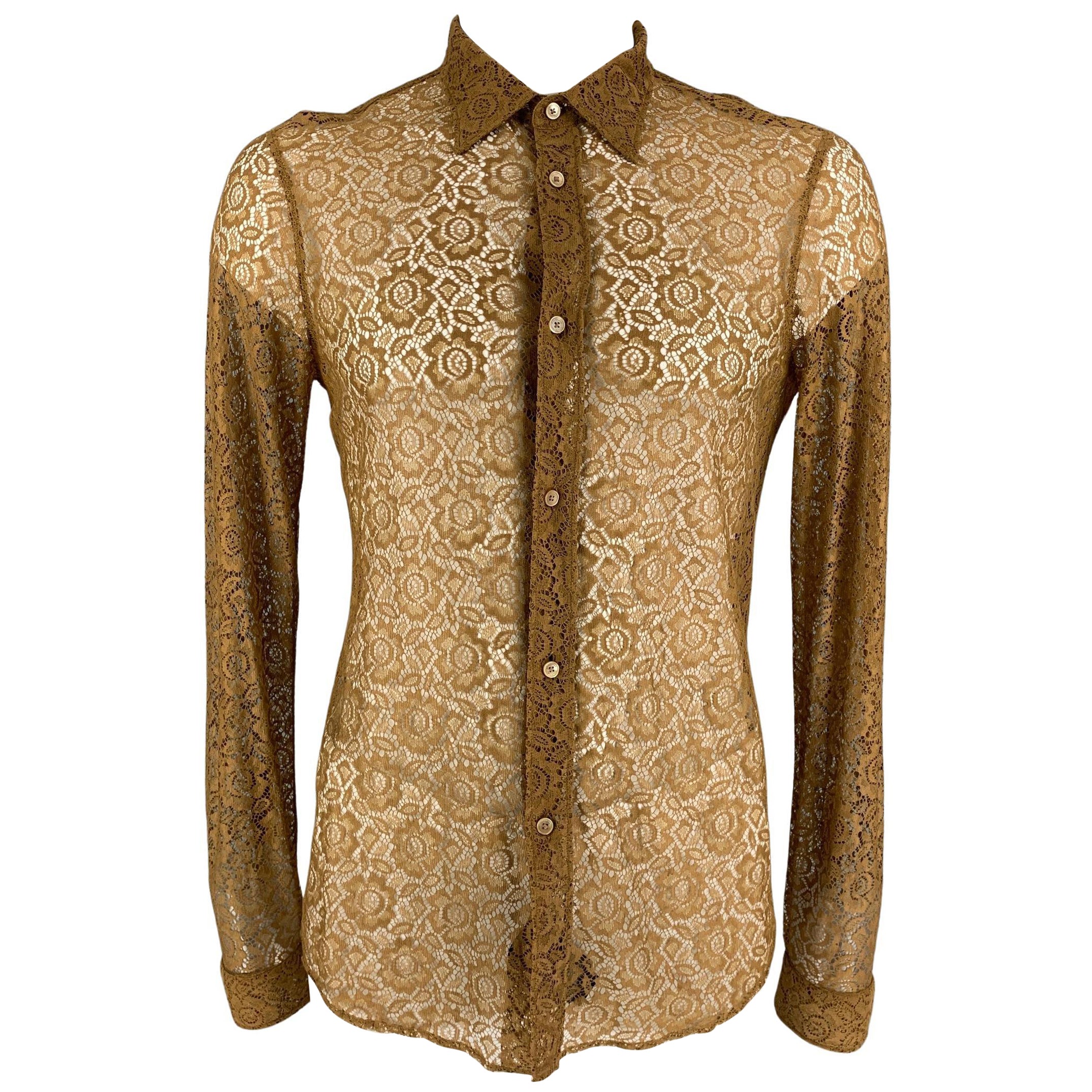BURBERRY PRORSUM Spring 2016 Size L Brown Floral Lace Button Down Shirt