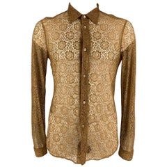 BURBERRY PRORSUM Spring 2016 Size L Brown Floral Lace Button Down Shirt