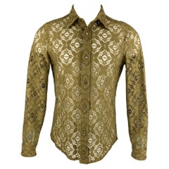 BURBERRY PRORSUM Spring 2016 Size M Moss Green Floral Lace Shirt