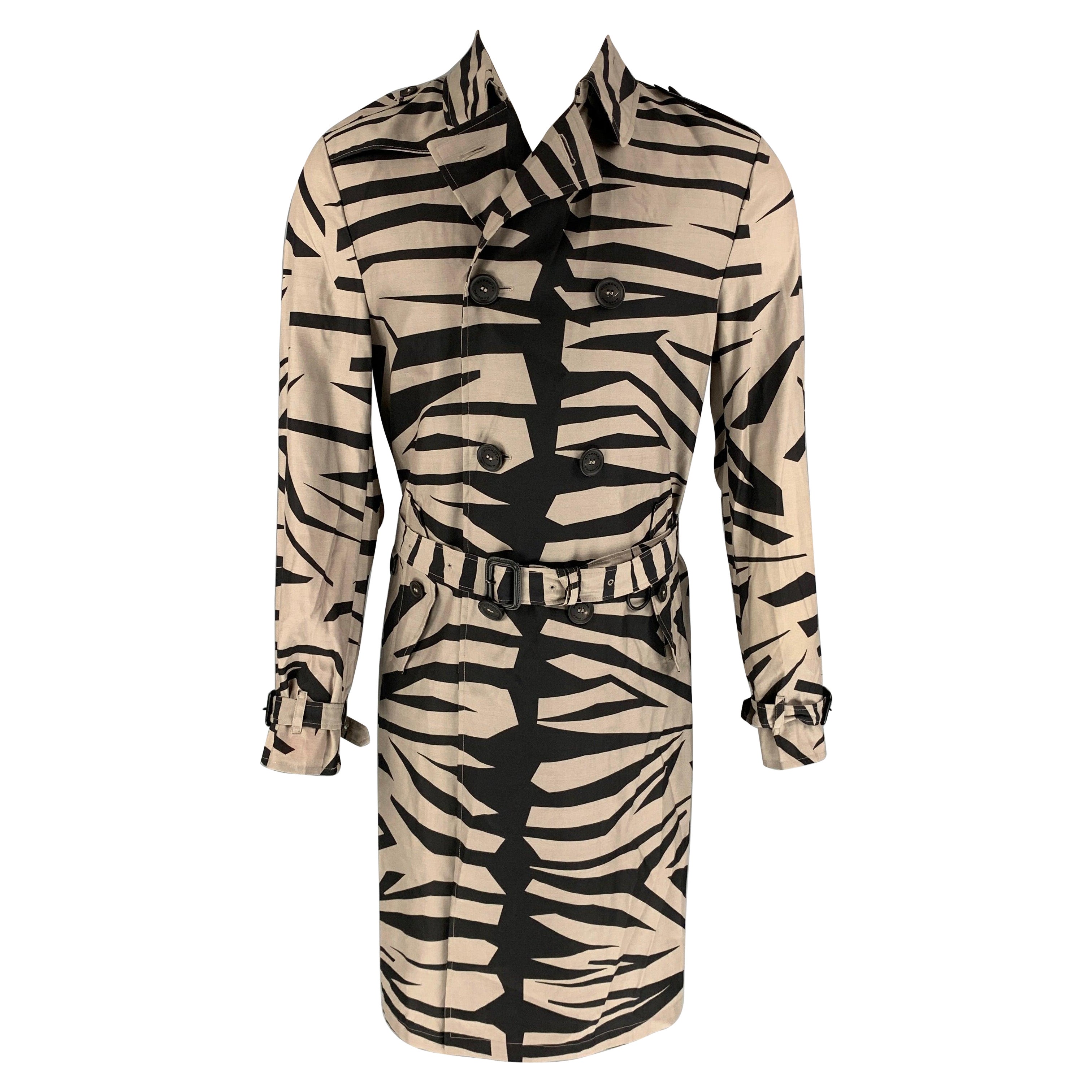 BURBERRY PRORSUM, imperméable à ceinture imprimé soie/laine, printemps-été 16, taille 38