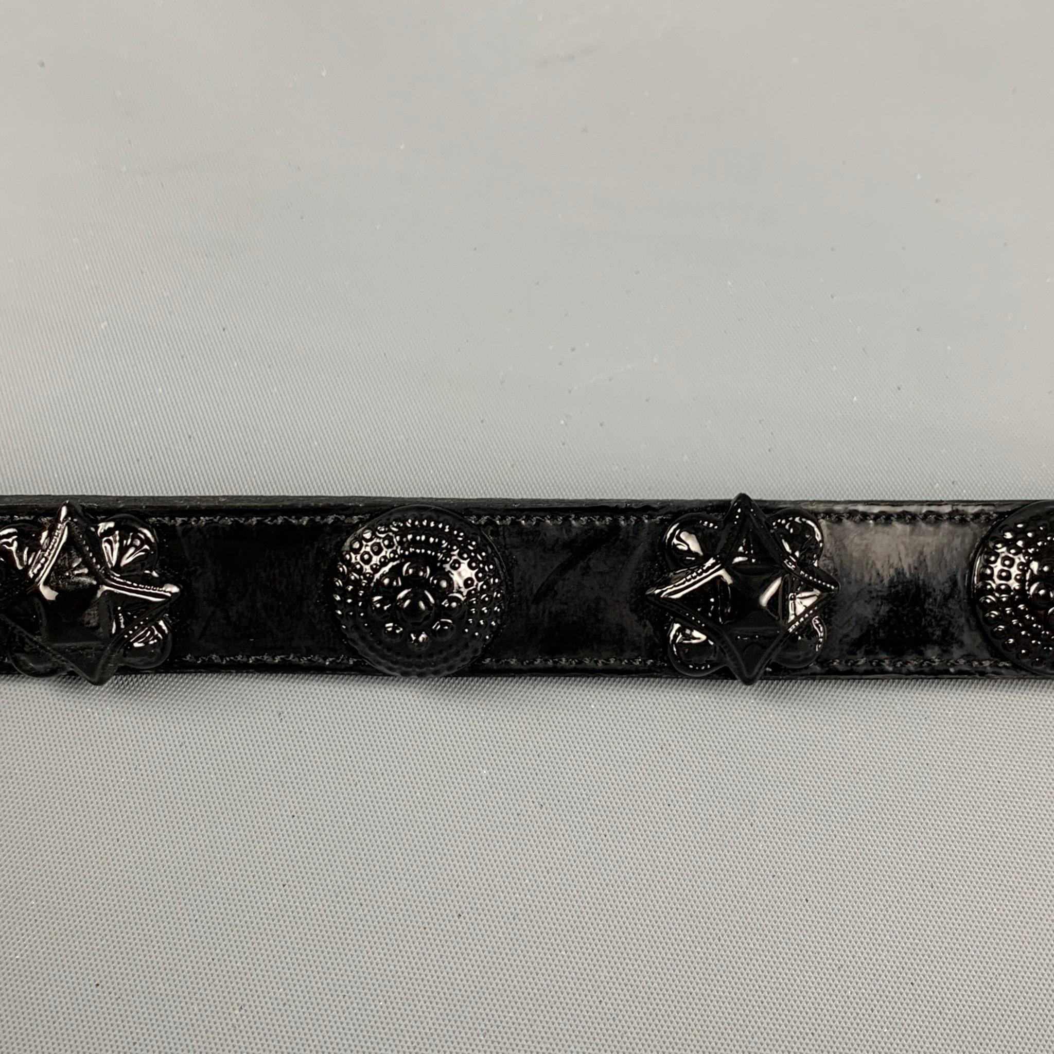 BURBERRY PRORSUM SS 08 Warrior Collection Size 4 Black Embellished Leather Belt In Good Condition In San Francisco, CA