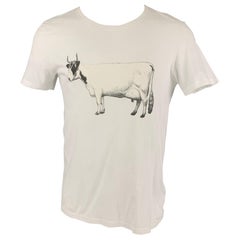 BURBERRY PRORSUM SS 11 Size M White Graphic Cotton Crew-Neck T-shirt