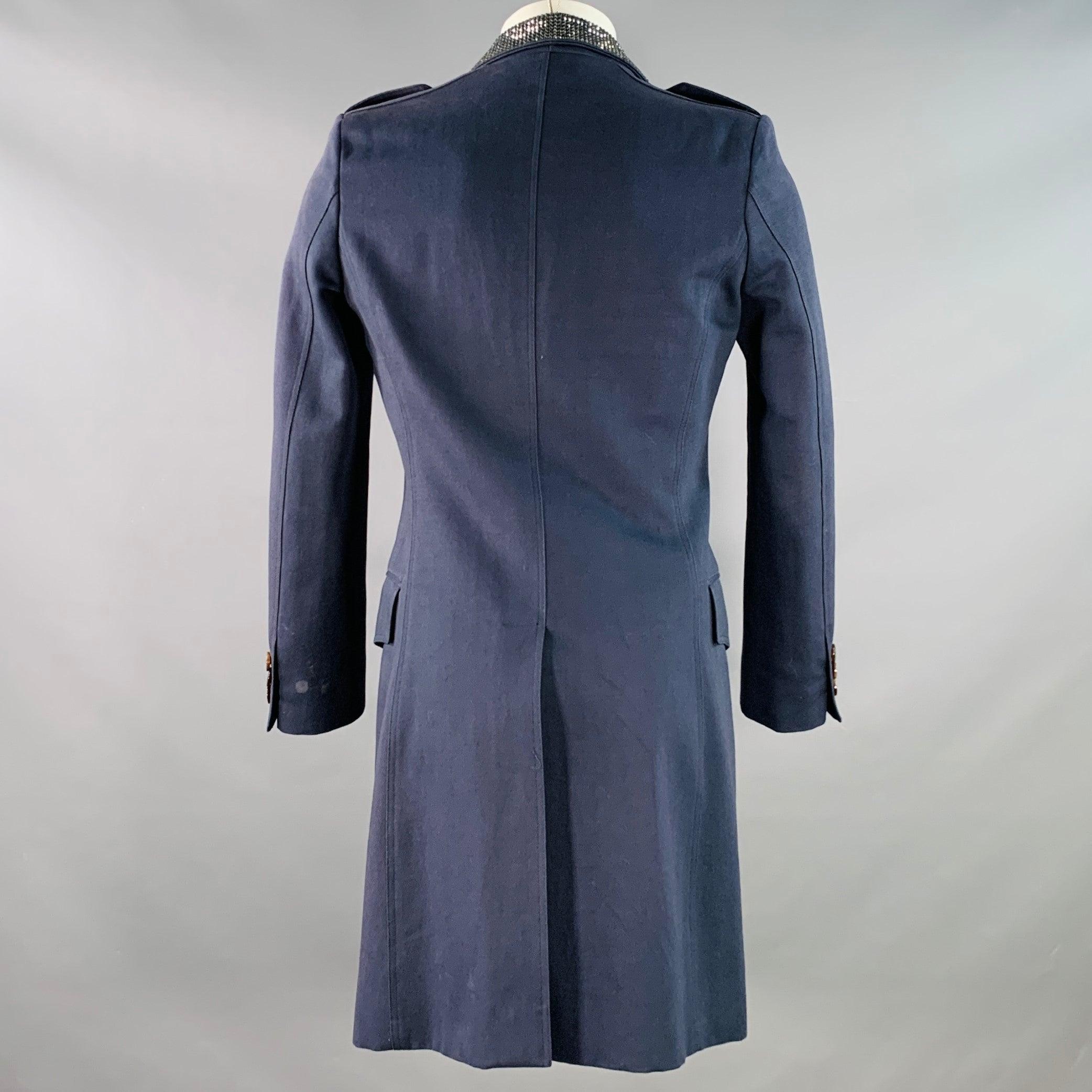 Men's BURBERRY PRORSUM SS07 Size 38 Navy Rhinestone Cotton Wool Military Style Peacoat For Sale