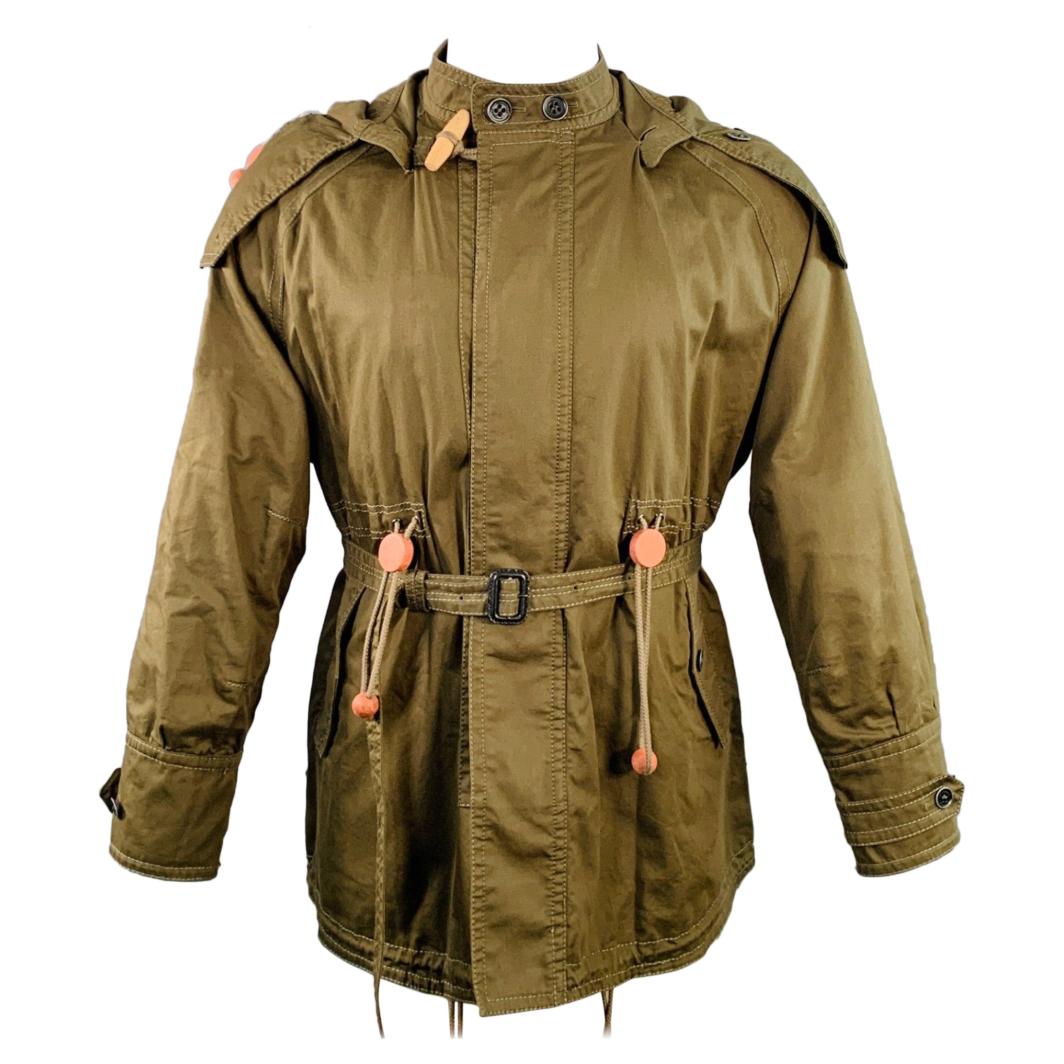 BURBERRY PRORSUM SS12 Size 36 Green Olive Twill Cotton Hooded Coat