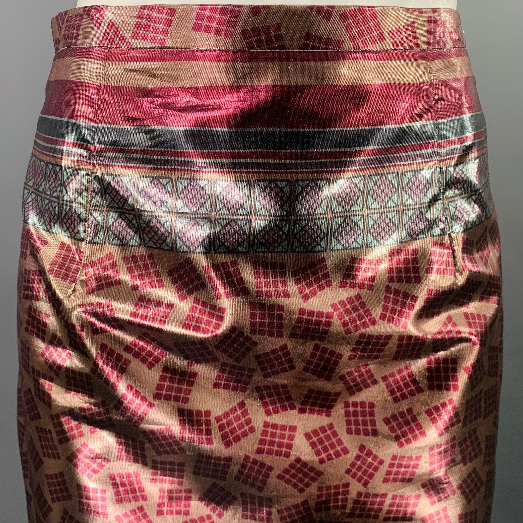 Brown BURBERRY PRORSUM SS13 Size 8 Purple Multi Color Polyester Geometric Pencil Skirt For Sale