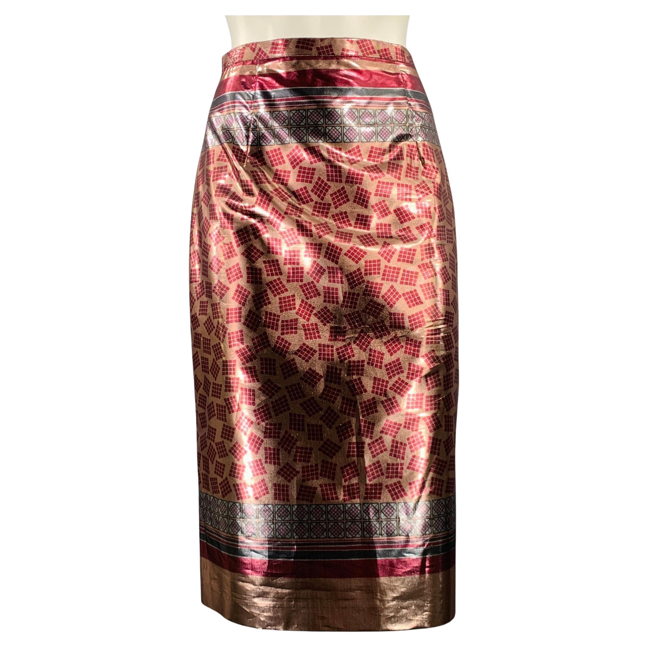 BURBERRY PRORSUM SS13 Size 8 Purple Multi Color Polyester Geometric Pencil Skirt For Sale