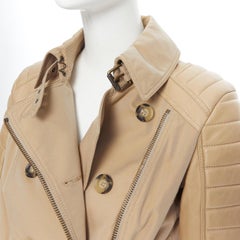 BURBERRY PRORSUM tan quilted ribbed leather sleather sleeve cropped trench IT40