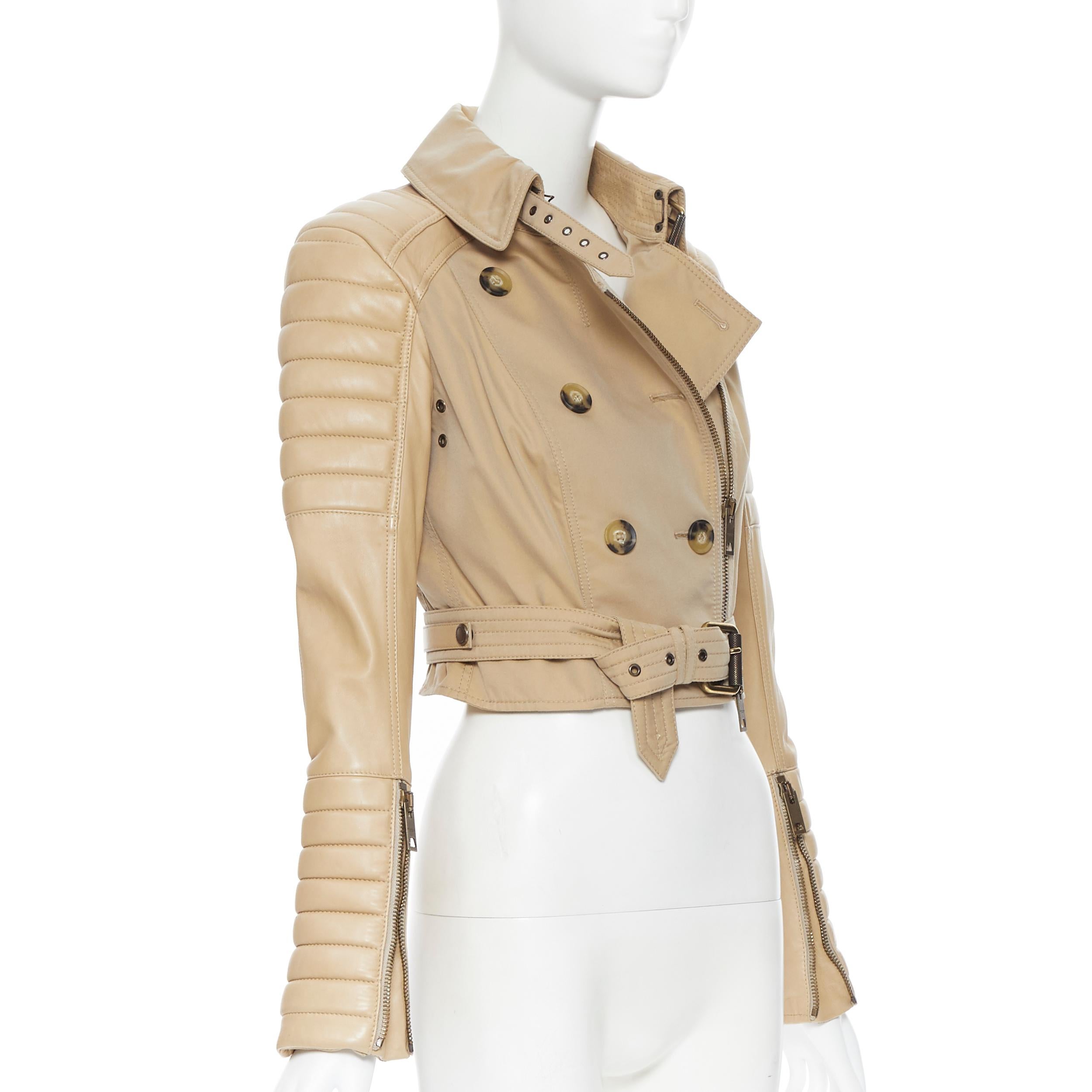 De las mujeres BURBERRY PRORSUM gabardina acolchada de piel acanalada con mangas de cuero IT40