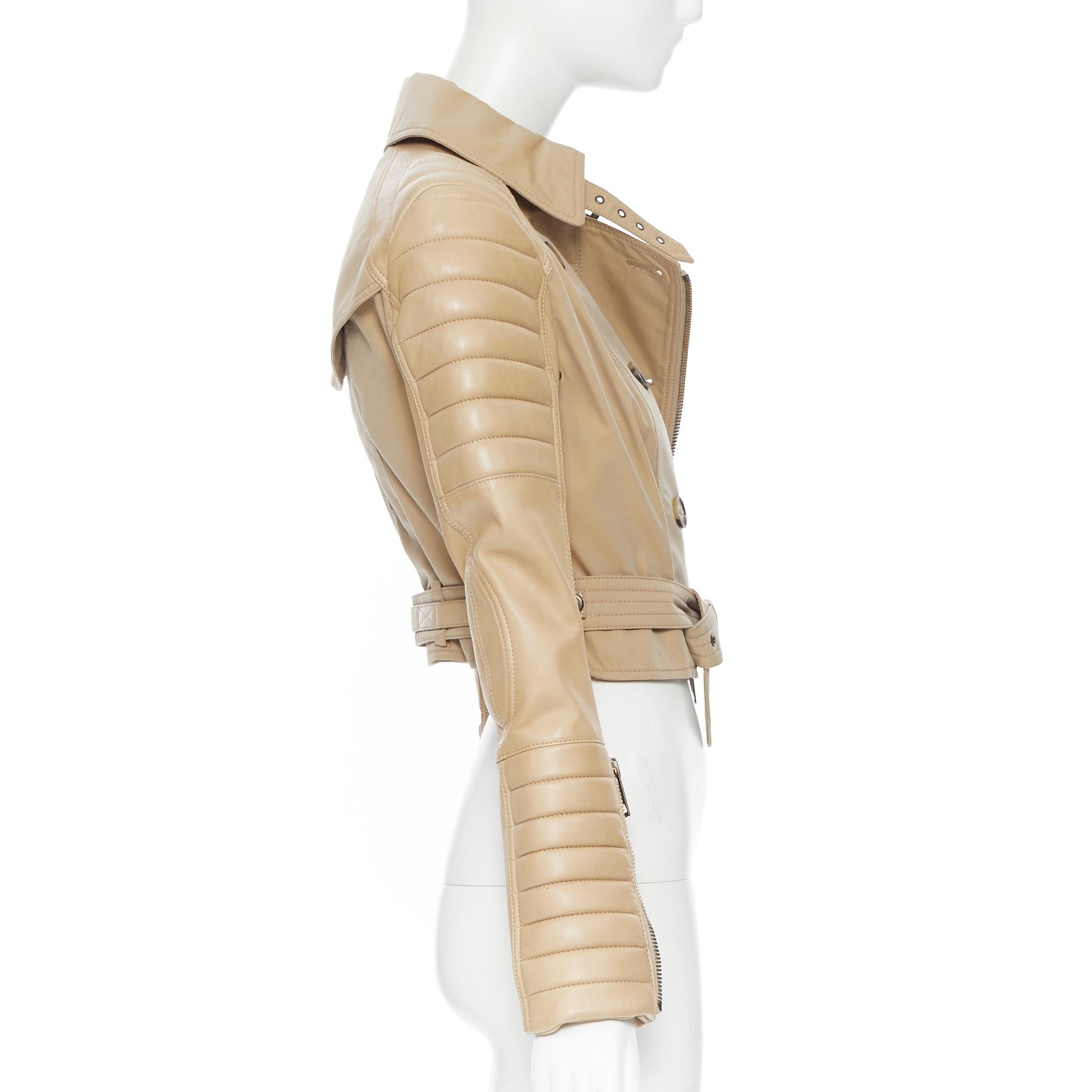 BURBERRY PRORSUM gabardina acolchada de piel acanalada con mangas de cuero IT40 1