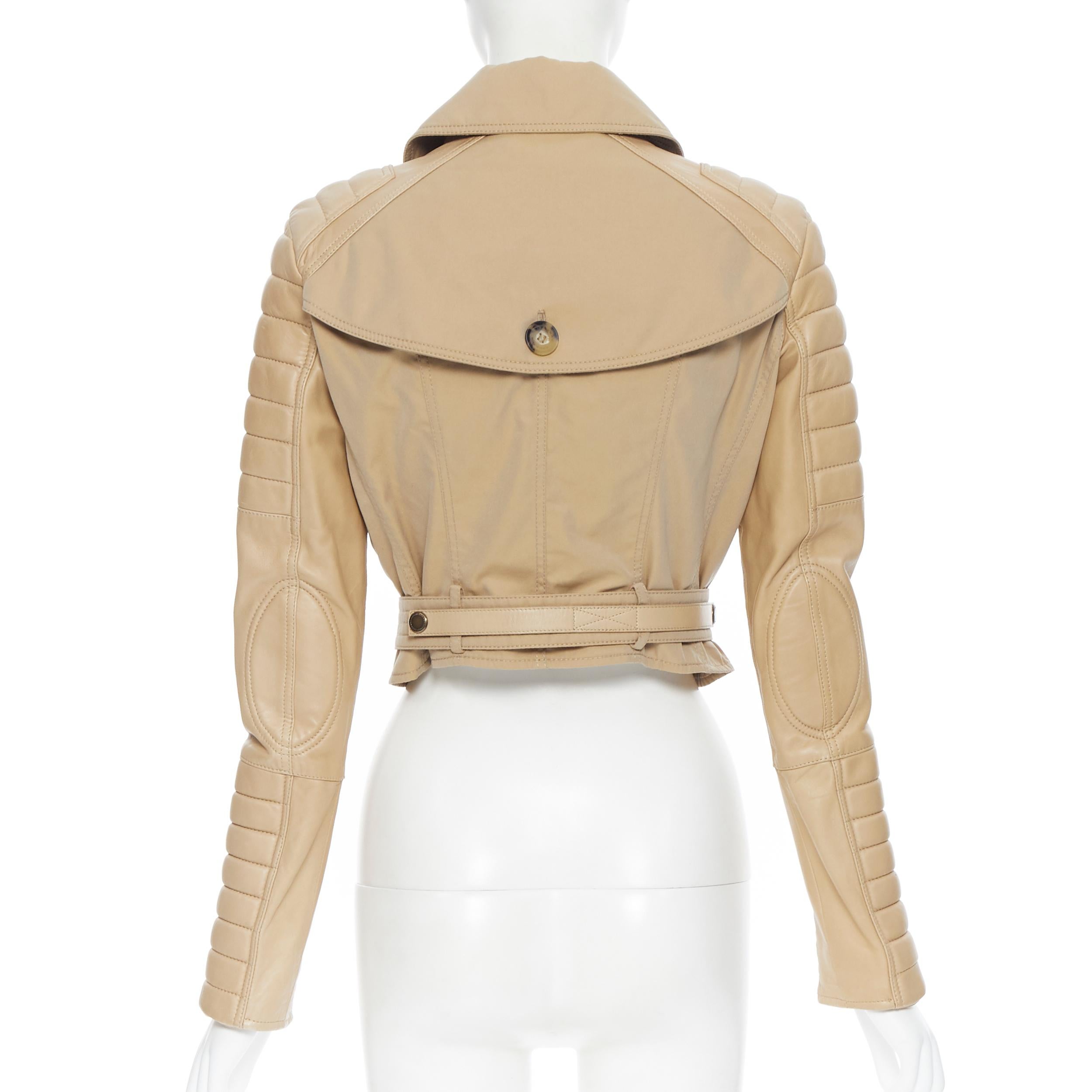 BURBERRY PRORSUM gabardina acolchada de piel acanalada con mangas de cuero IT40 2
