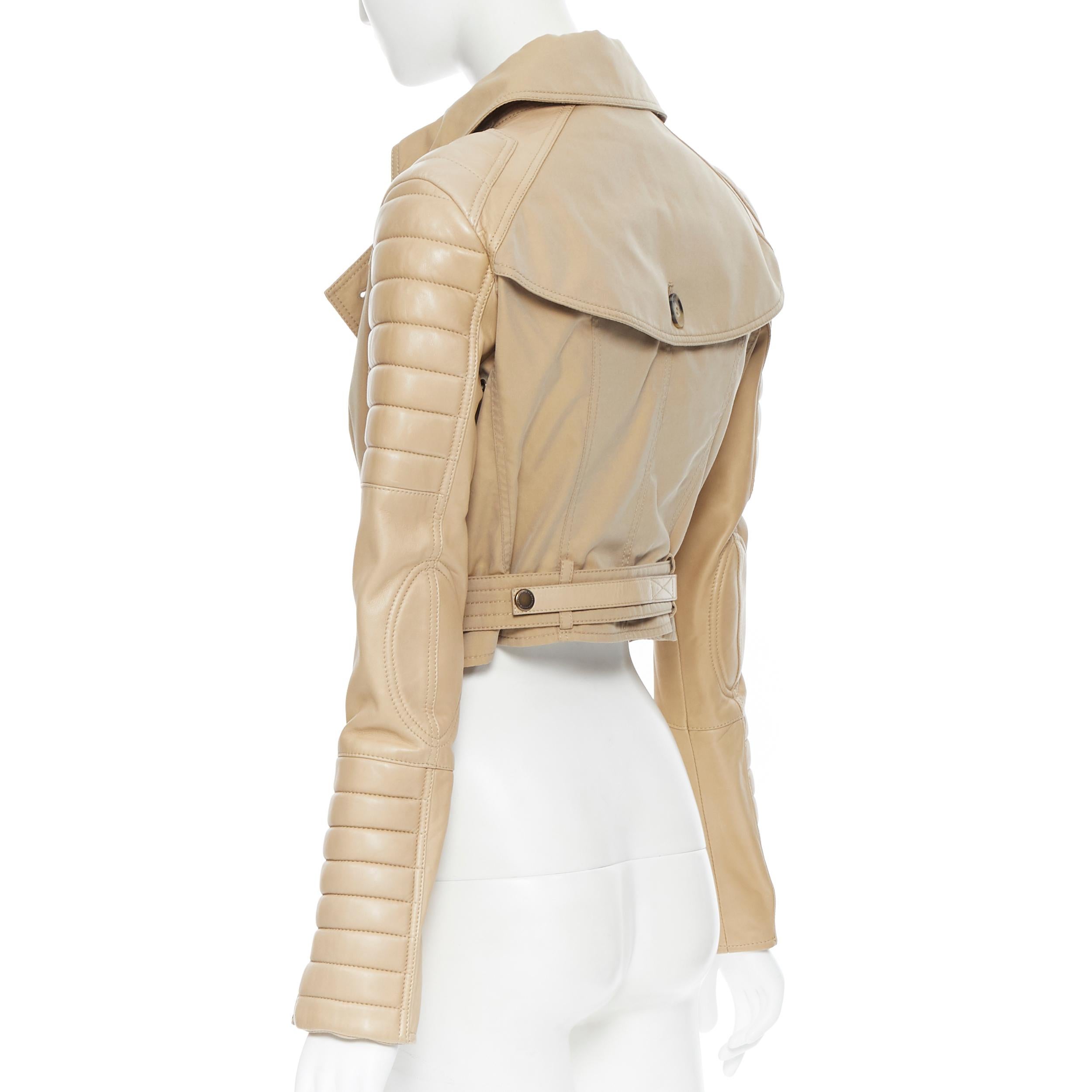 BURBERRY PRORSUM gabardina acolchada de piel acanalada con mangas de cuero IT40 3