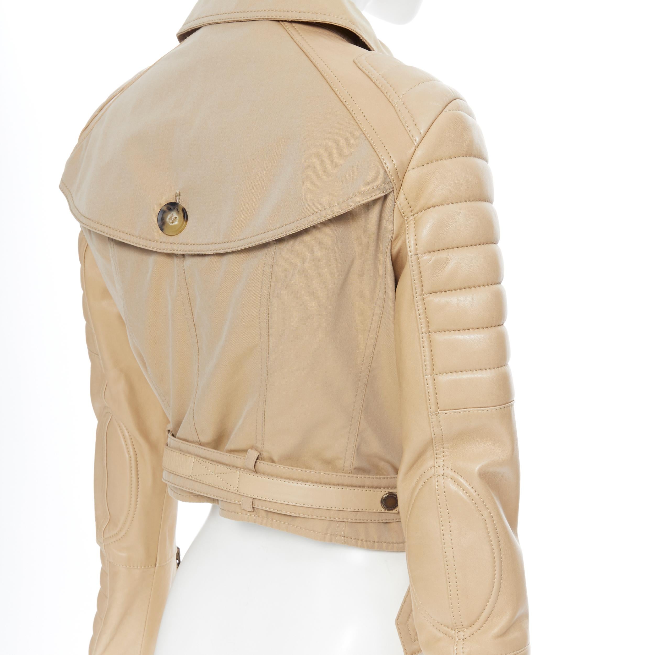 BURBERRY PRORSUM gabardina acolchada de piel acanalada con mangas de cuero IT40 4