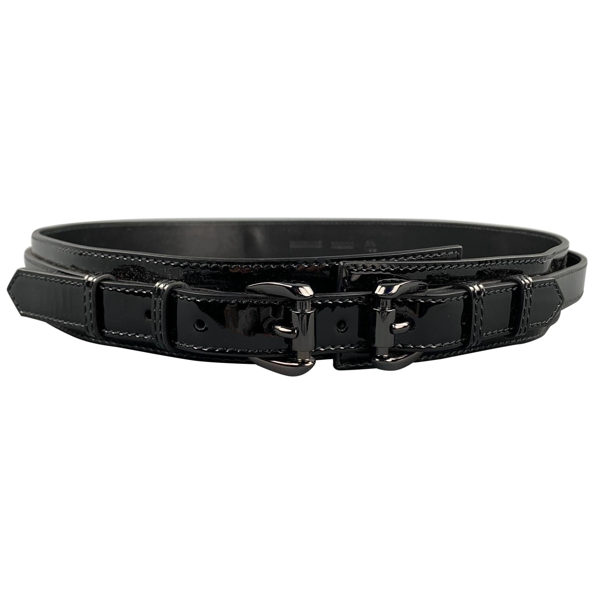 BURBERRY PRORSUM Waist Size 40 Black Patent Leather Double Strap Belt