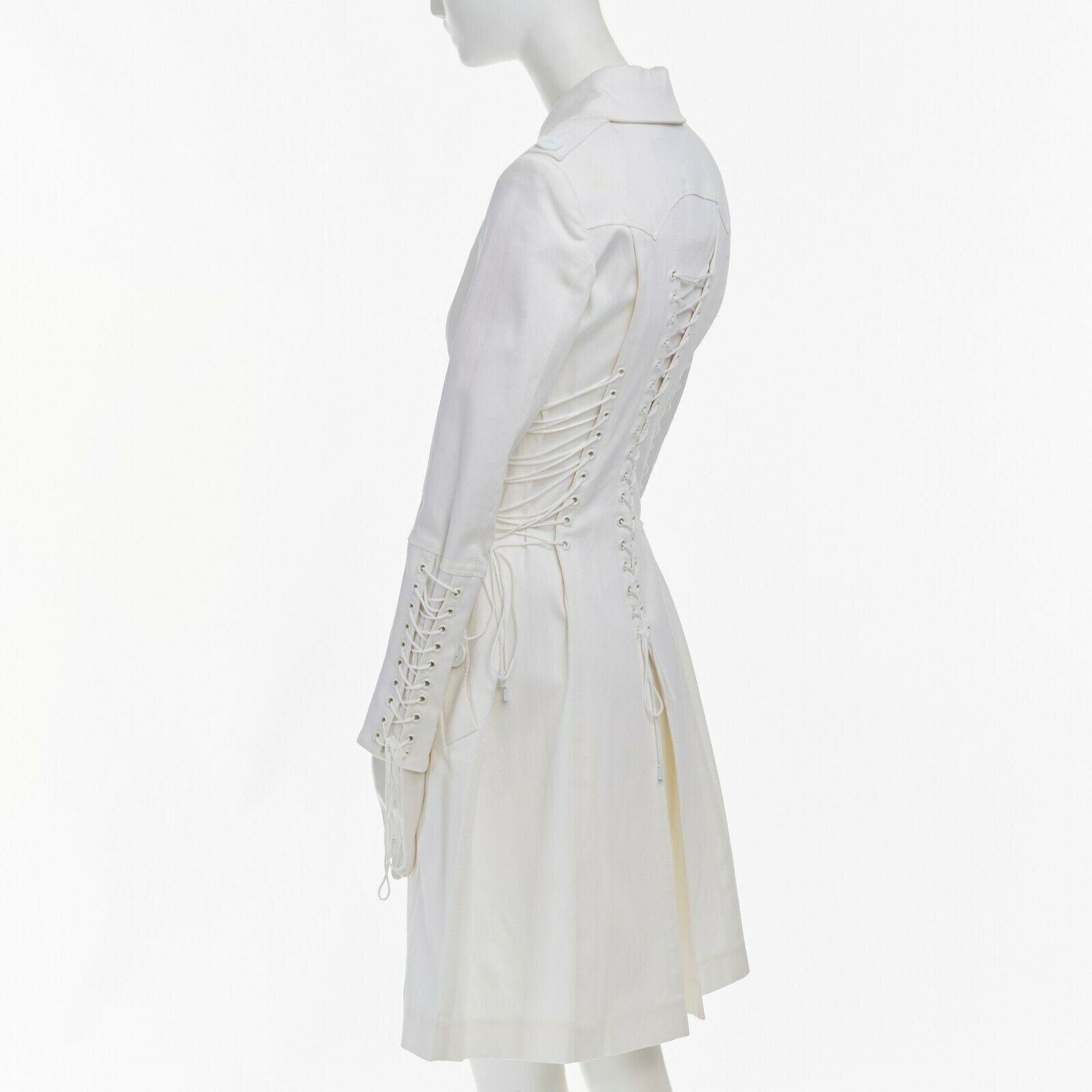 BURBERRY PRORSUM white corset lacing detail button front trench coat IT40 S In Good Condition In Hong Kong, NT