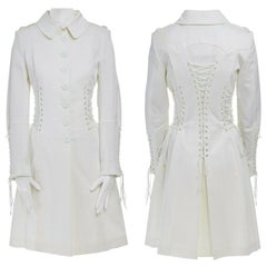 BURBERRY PRORSUM white corset lacing detail button front trench coat IT40 S