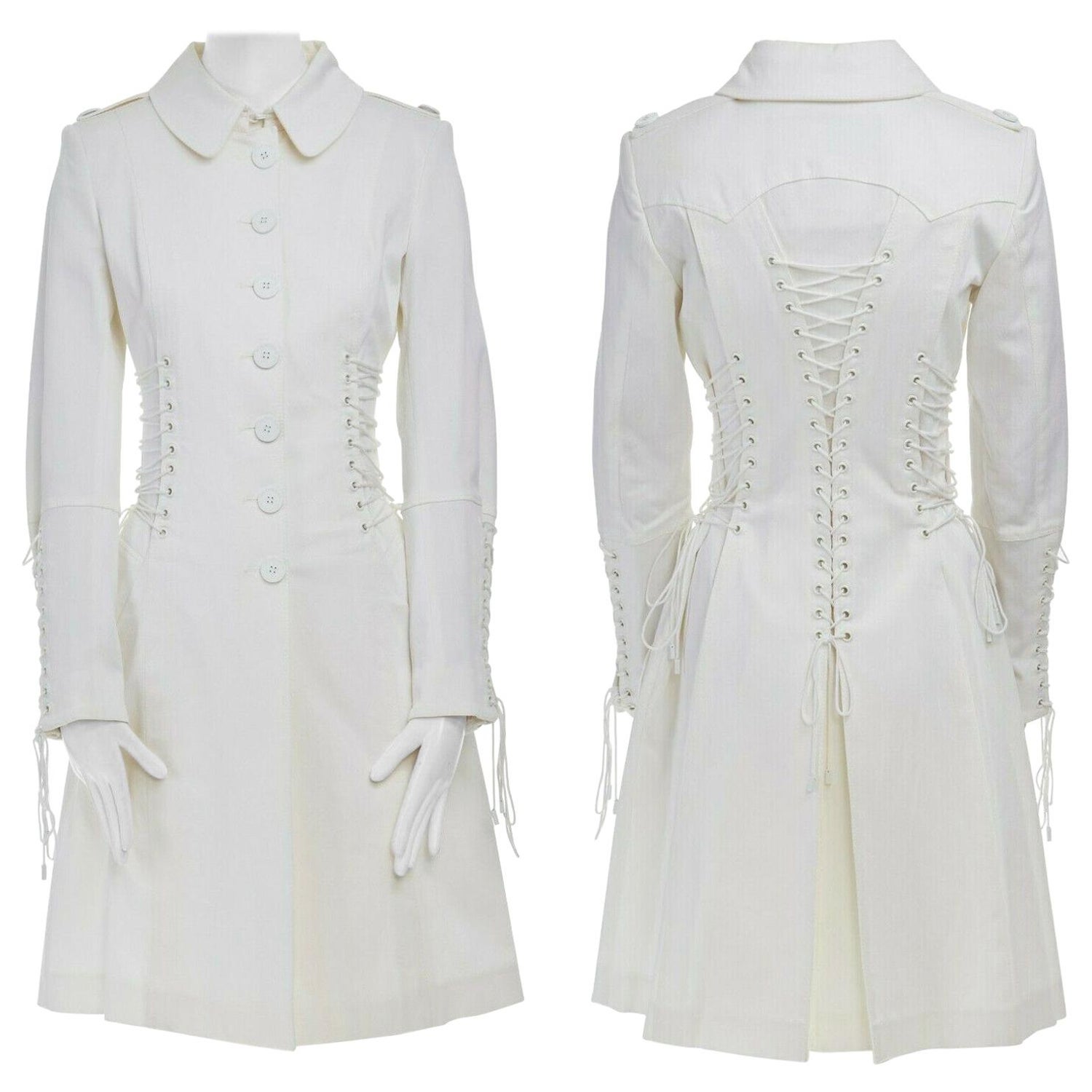 BURBERRY PRORSUM white corset lacing detail button front trench coat IT40 S  at 1stDibs | corset coat