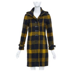 BURBERRY Prorsum yellow punk tartan plaid wool double breasted coat IT40 S