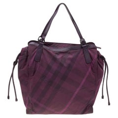 Burberry Purple Check Nylon And Leather Buckleigh Tote