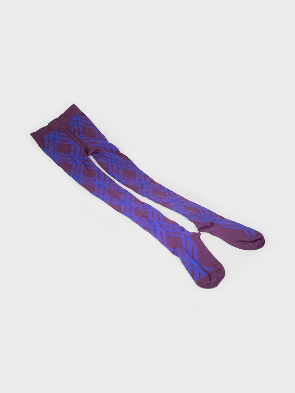 CONDITION is New with tags. No visible wear to tights is evident on this new Burberry designer resale item.
 
 Details
 
 
 Purple
 
 Wool
 
 Tights
 
 Stretchy
 
 Elasticated Waist
 
 Check pattern
 
 
 

 
 Made in Italy
 

 
 Composition
 
 74%