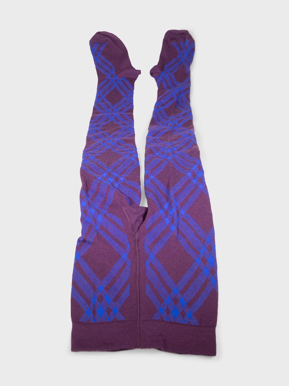 Burberry Purple Check Wool Blend Tights Size M In New Condition For Sale In London, GB