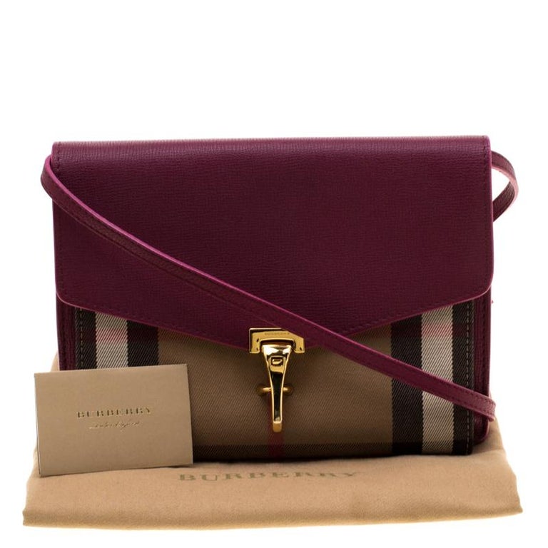 Burberry Purple House Check Fabric and Leather Crossbody Bag For Sale at  1stDibs