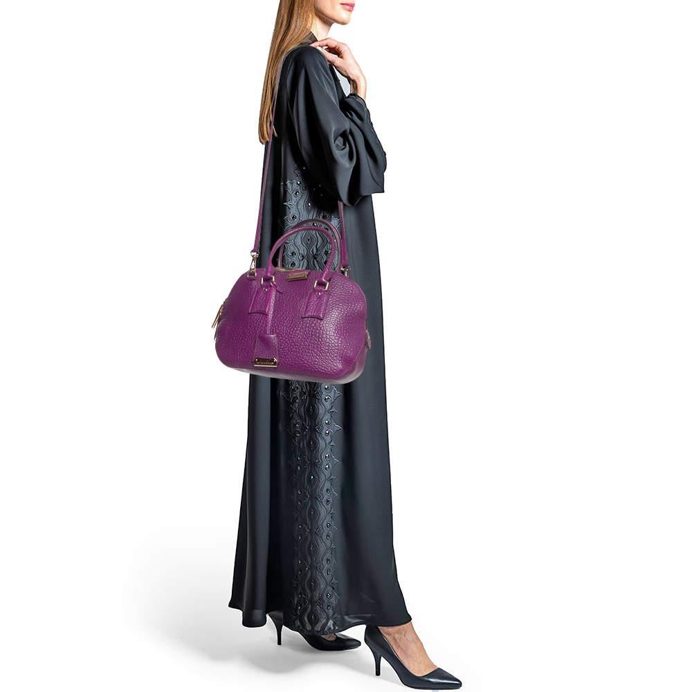 Gray Burberry Purple Leather Orchard Bowler Bag