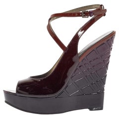Burberry Purple Patent Leather Platform Wedge Sandals Size 36