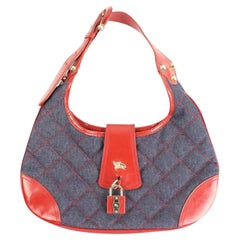 Burberry Quilted Denim Hobo 21bur817 Blue X Red Patent Leather Shoulder Bag