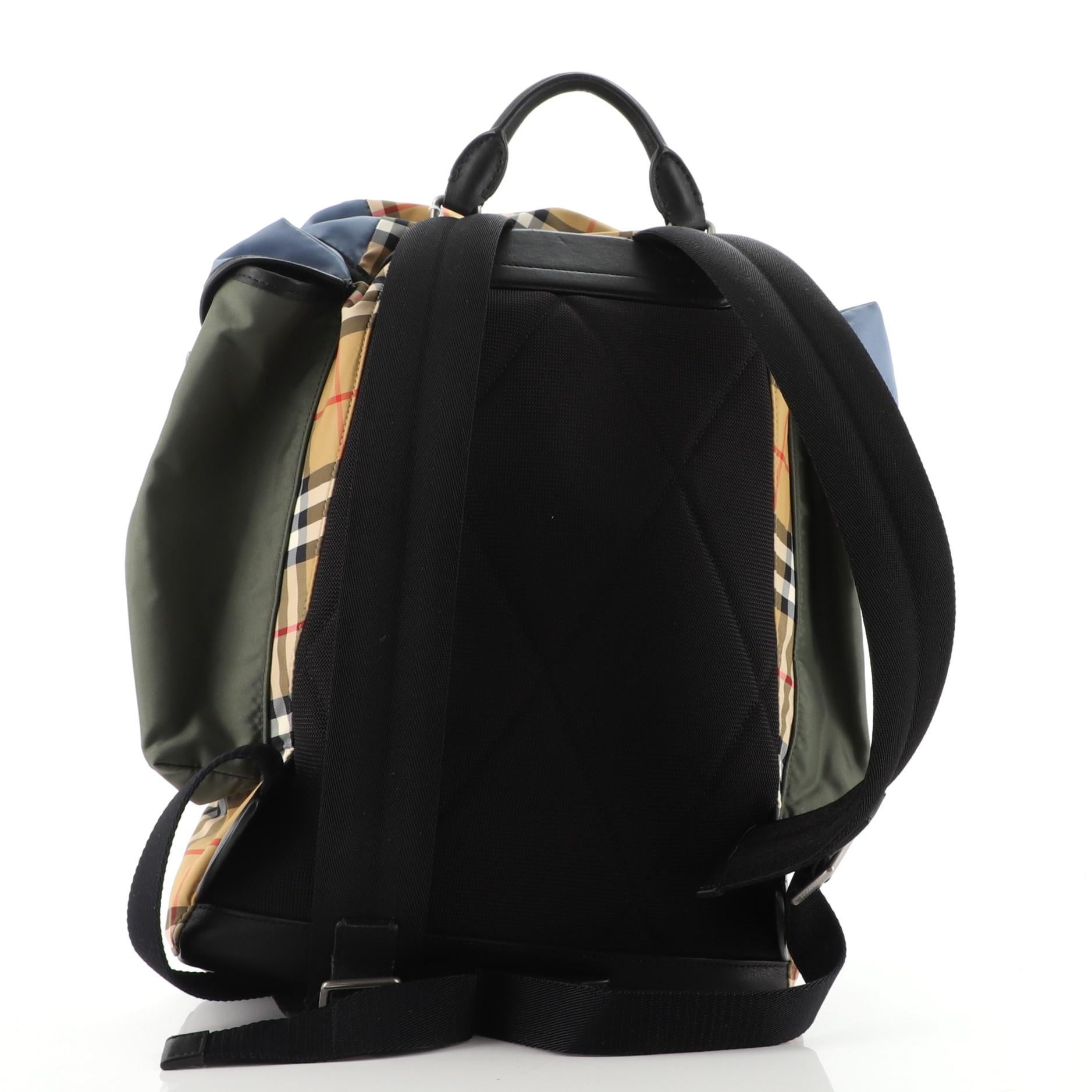 Black Burberry Ranger Backpack Vintage Check Nylon and Leather Small