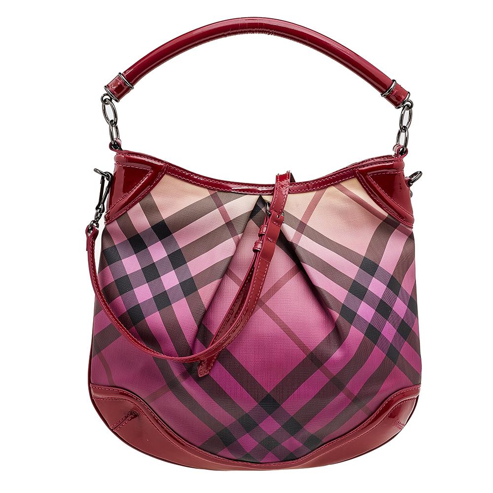 Burberry Raspberry Gradient Supernova Check Canvas And Patent Leather Hobo 5