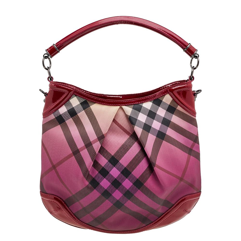 Burberry Raspberry Gradient Supernova Check Canvas And Patent Leather Hobo 8