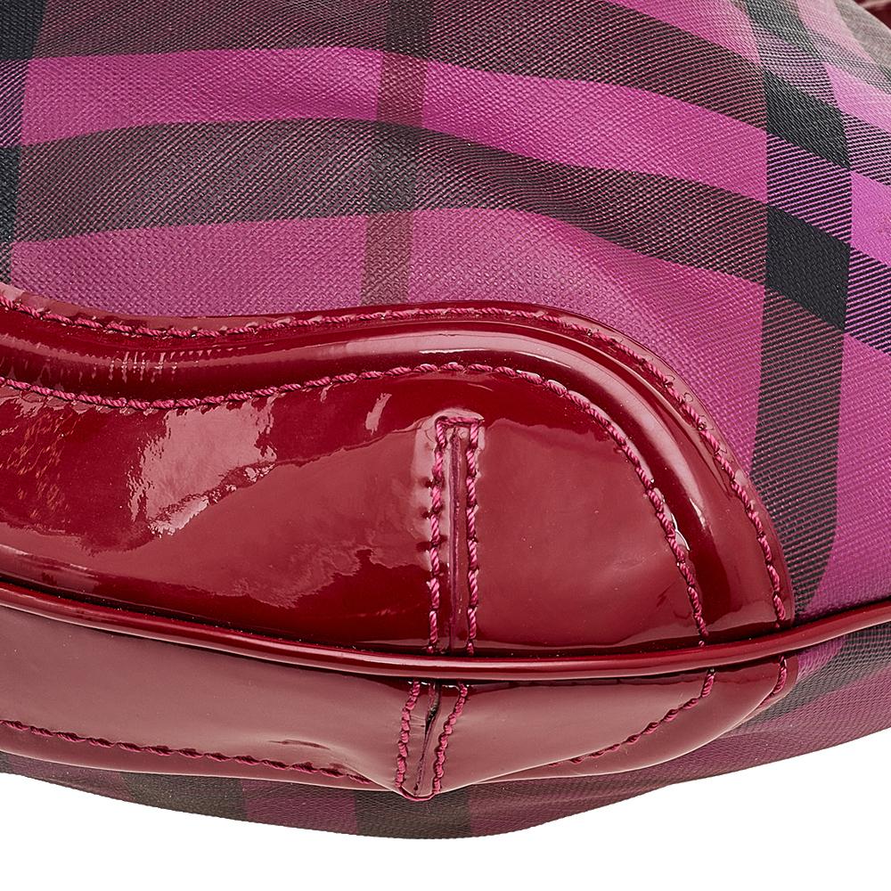 Burberry Raspberry Gradient Supernova Check Canvas And Patent Leather Hobo 3