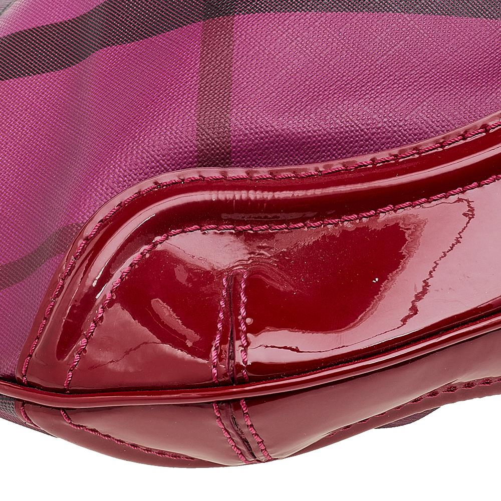 Burberry Raspberry Gradient Supernova Check Canvas And Patent Leather Hobo 4