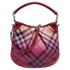 Burberry Raspberry Gradient Supernova Check Canvas And Patent Leather Hobo