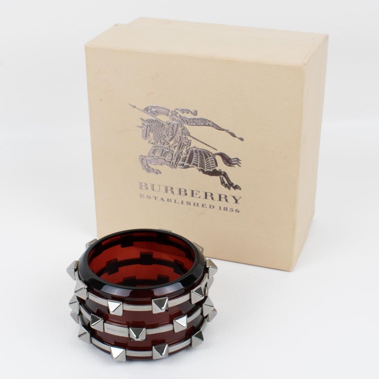 Burberry Red Acrylic and Chrome Massive Studded Bangle Bracelet in Box For  Sale at 1stDibs