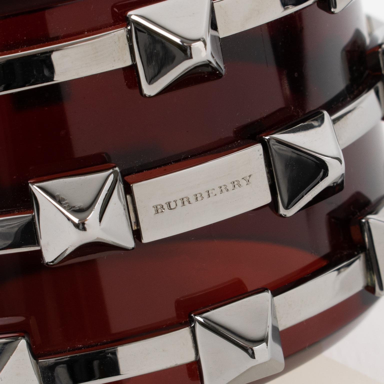 Burberry Red Acrylic and Chrome Massive Studded Bangle Bracelet in Box In Excellent Condition For Sale In Atlanta, GA