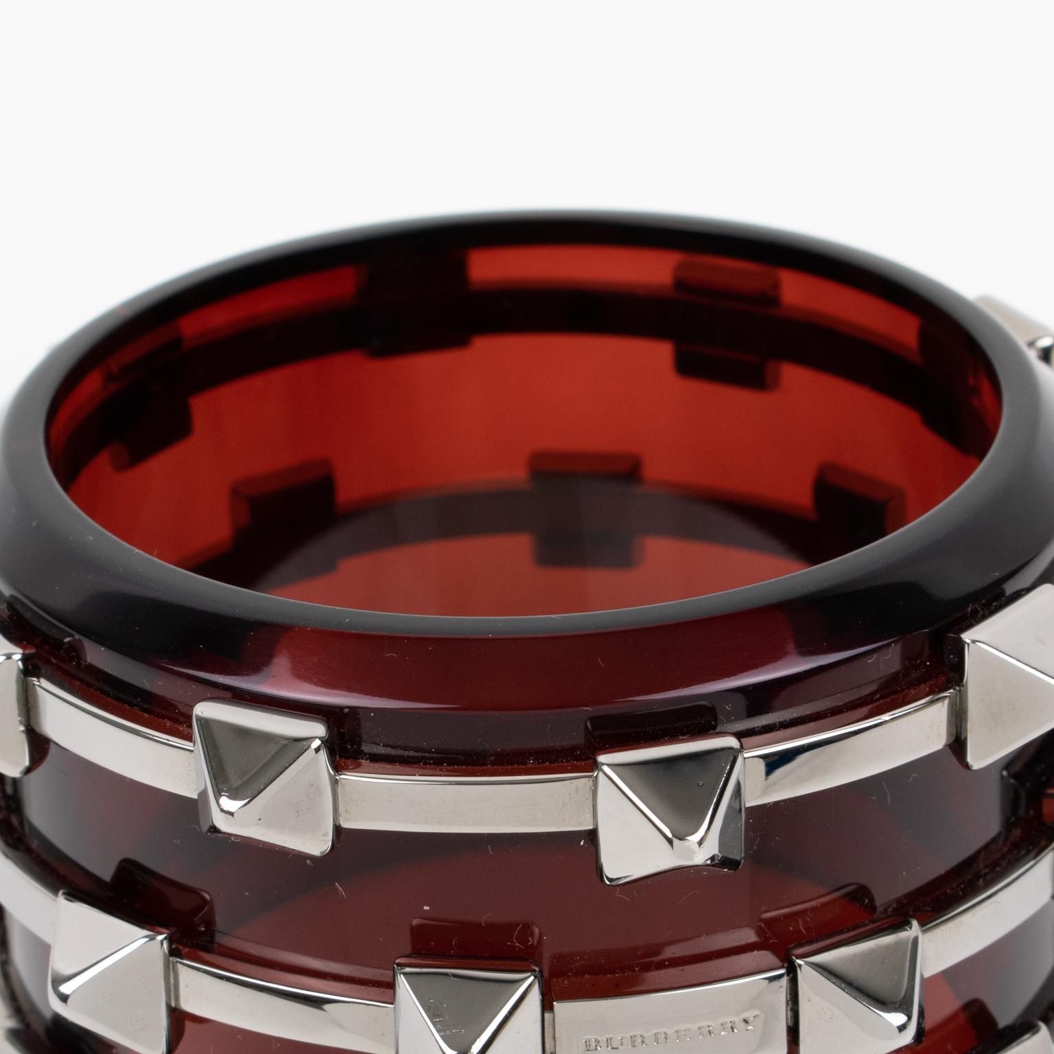 Women's Burberry Red Acrylic and Chrome Massive Studded Bangle Bracelet in Box For Sale