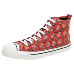 Burberry Rote/Beige Canvas Kingly High Top Turnschuhe Größe 45