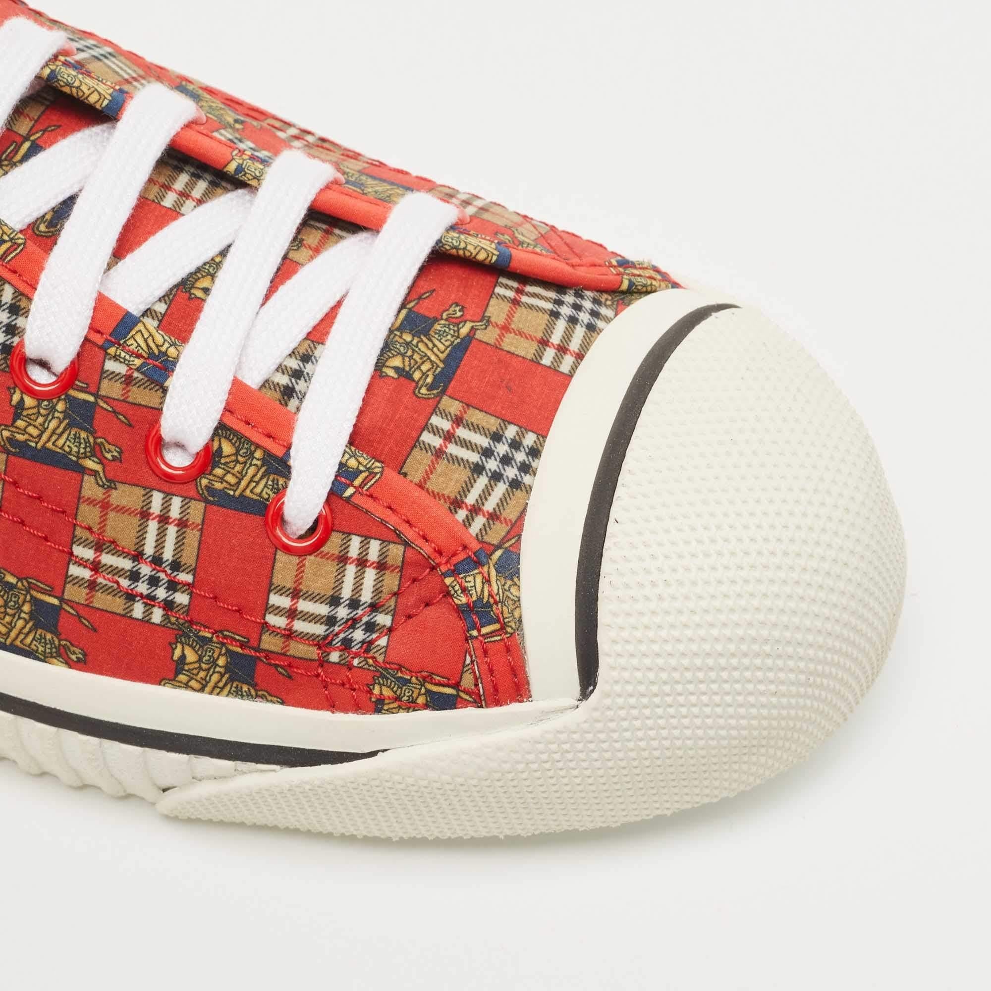 Men's Burberry Red/Beige Canvas Kingly Print High Top Sneakers Size 45 For Sale