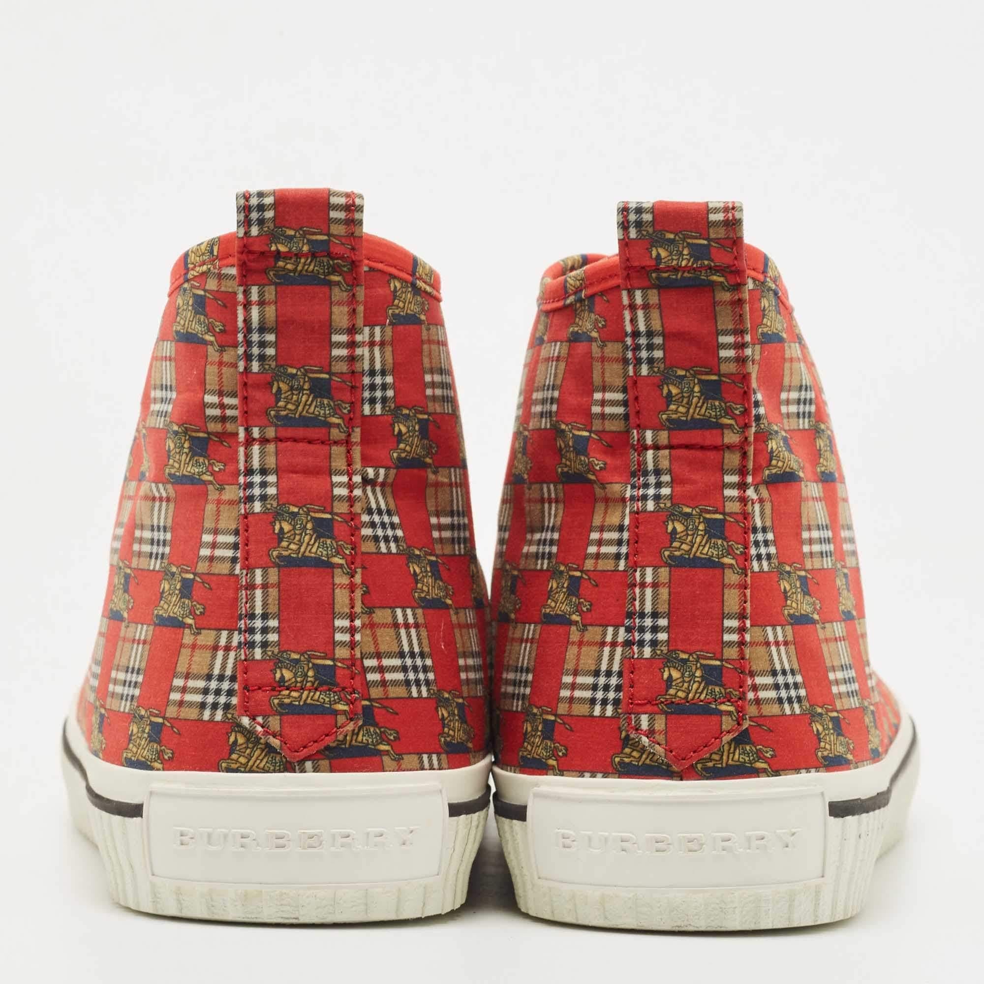 Burberry Red/Beige Canvas Kingly Print High Top Sneakers Size 45 For Sale 5
