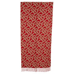 BURBERRY red & beige cashmere TB MONOGRAM JACQUARD Muffler Scarf